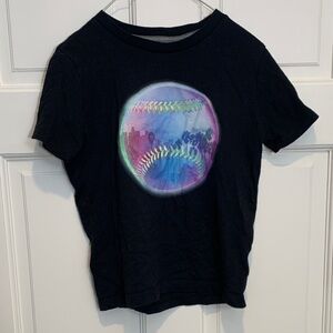 Old Navy Kids Black T-Shirt with Colorful Baseball Graphic